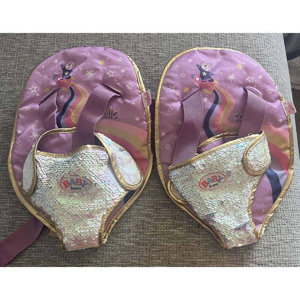 BABY Born Happy Birthday Purple w/ Sequin Backpacks for 18 in Doll LOT OF 2